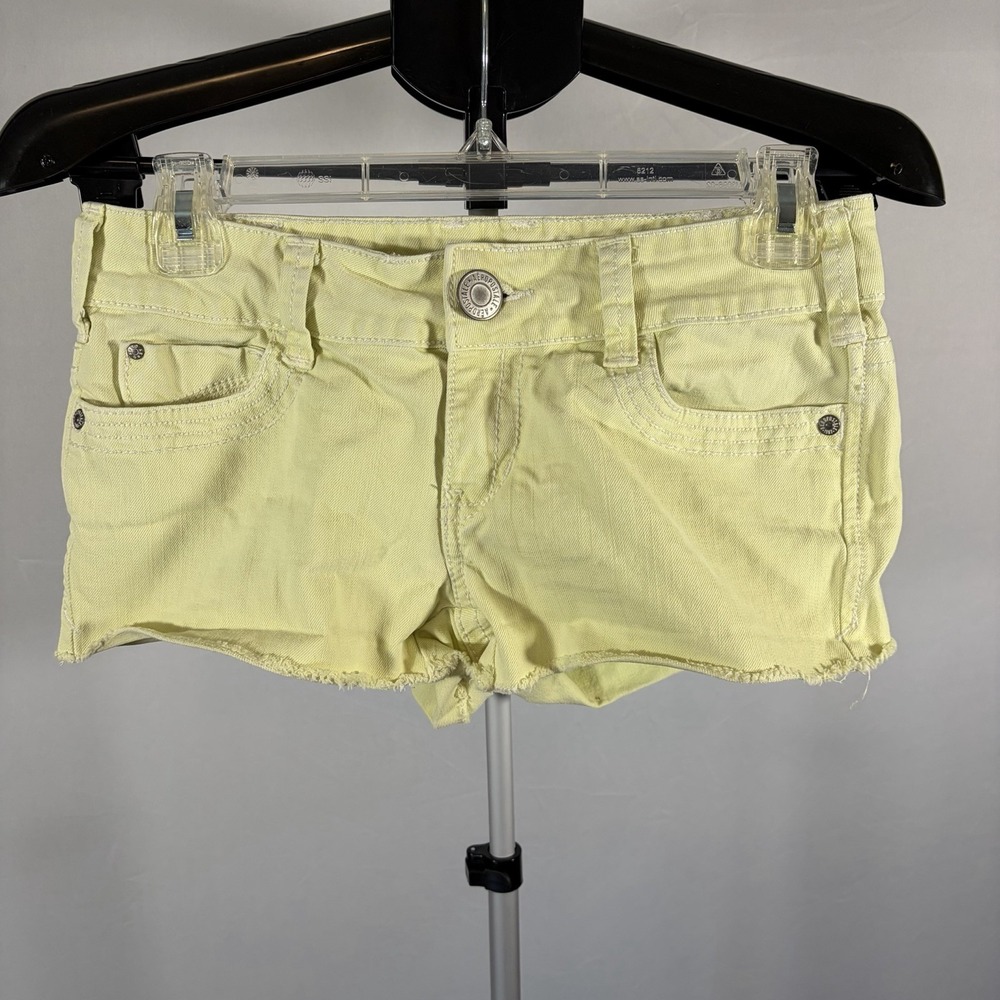 Aeropostale 3/4 Micro Mini Green Denim Shorts Skater Grunge Festival Hot Cotton